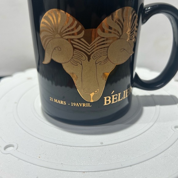 80s Zodiac Aries Belier Stoneware Coffee Mug Vintage French Horoscope Cup - Picture 2 of 3